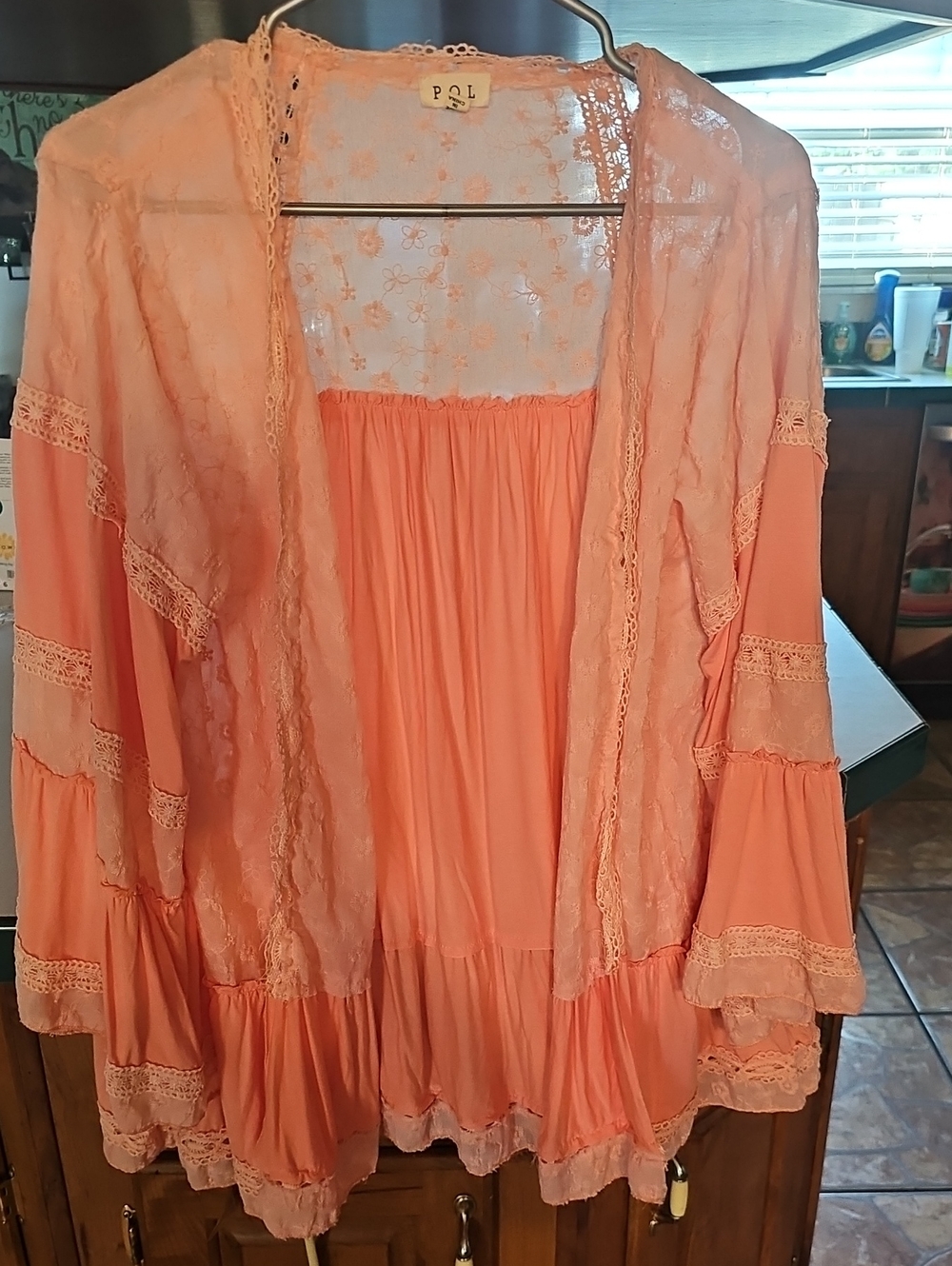 POL Peach Lace Tunic Top